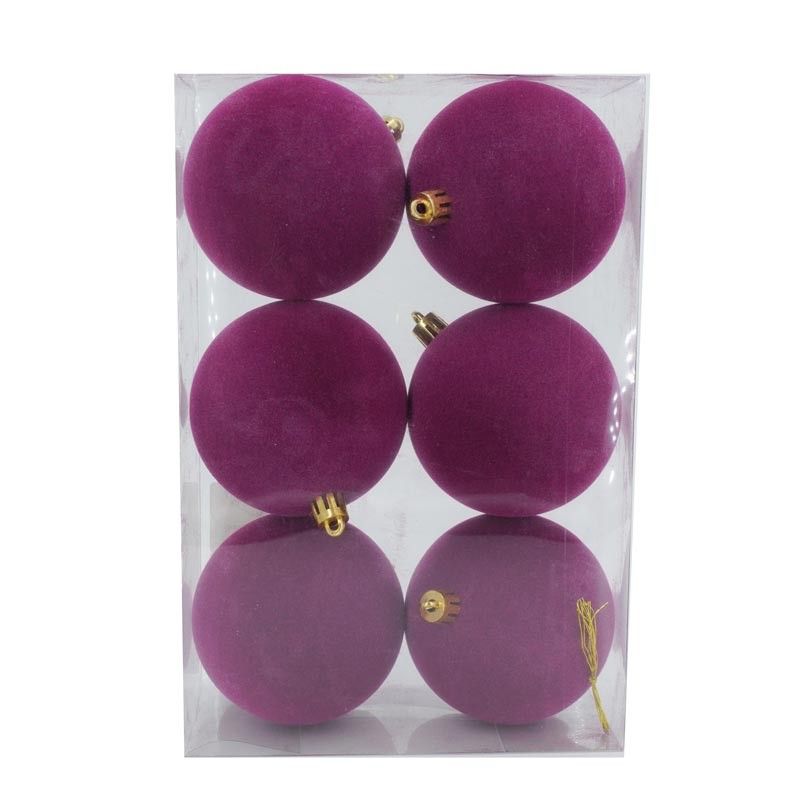 Palle di Natale in Plastica e Velluto D.8 cm Conf. da 6 Pezzi
