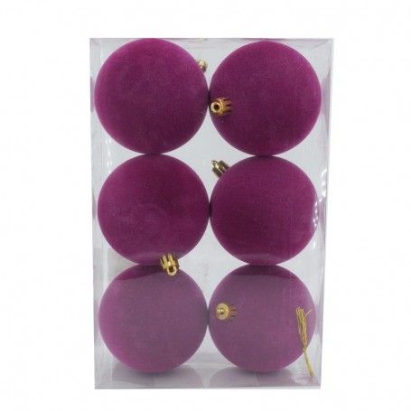 Palle di Natale in Plastica e Velluto D.8 cm Conf. da 6 Pezzi