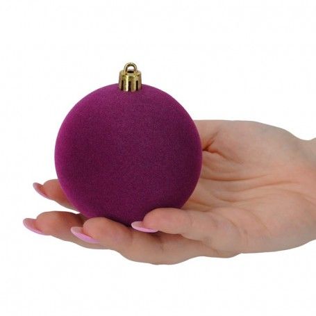 Palle di Natale in Plastica e Velluto D.8 cm Conf. da 6 Pezzi