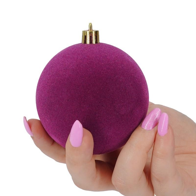 Palle di Natale in Plastica e Velluto D.8 cm Conf. da 6 Pezzi