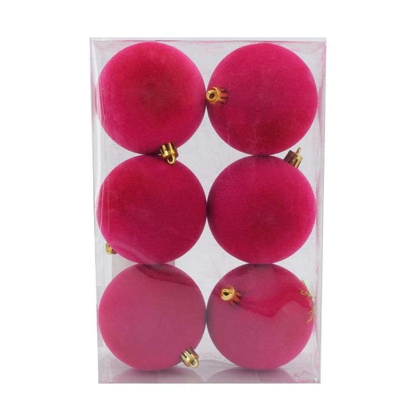 Palle di Natale in Plastica e Velluto D.8 cm Conf. da 6 Pezzi