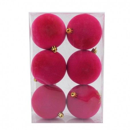 Palle di Natale in Plastica e Velluto D.8 cm Conf. da 6 Pezzi