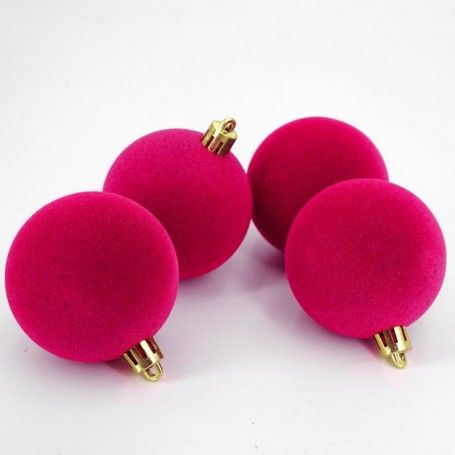 Palle di Natale in Plastica e Velluto D.8 cm Conf. da 6 Pezzi