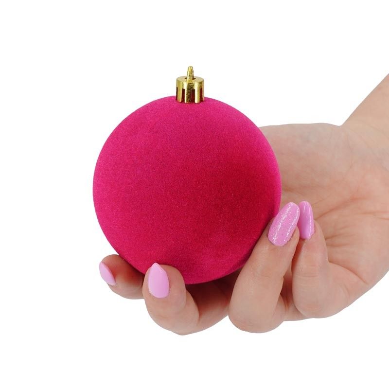 Palle di Natale in Plastica e Velluto D.8 cm Conf. da 6 Pezzi