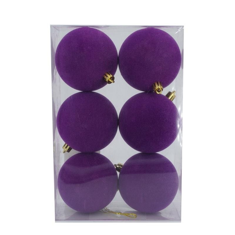 Palle di Natale in Plastica e Velluto D.8 cm Conf. da 6 Pezzi