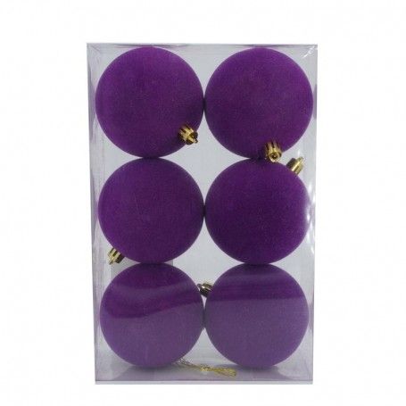 Palle di Natale in Plastica e Velluto D.8 cm Conf. da 6 Pezzi