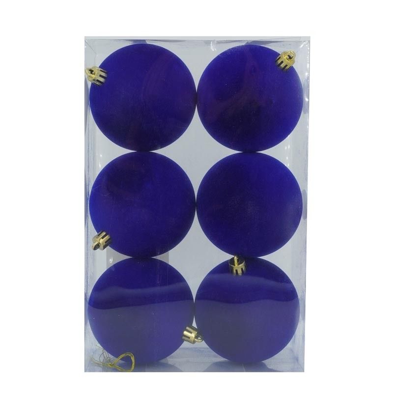 Palle di Natale in Plastica e Velluto D.8 cm Conf. da 6 Pezzi