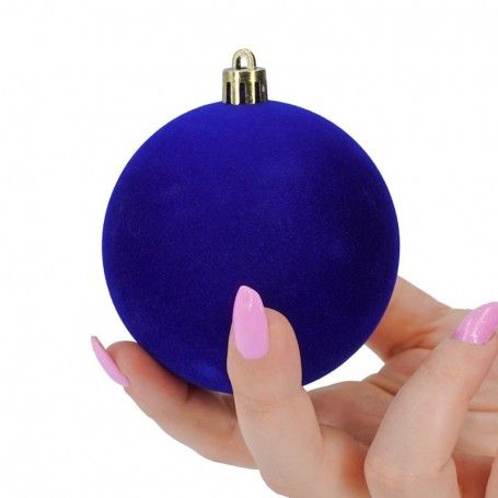 Palle di Natale in Plastica e Velluto D.8 cm Conf. da 6 Pezzi