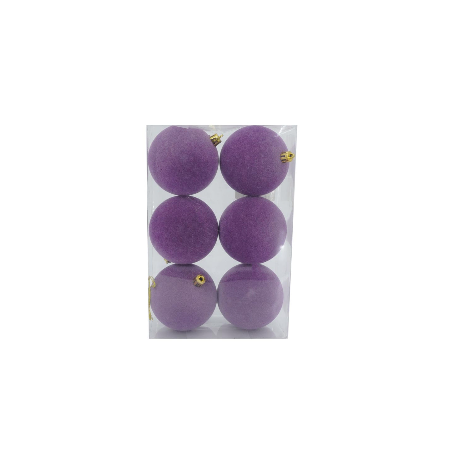 Palle di Natale in Plastica e Velluto D.8 cm Conf. da 6 Pezzi