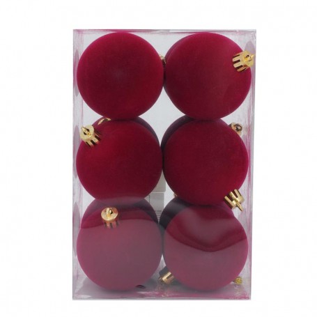 Palle di Natale in Plastica e Velluto D.6 cm Conf. da 12 Pz