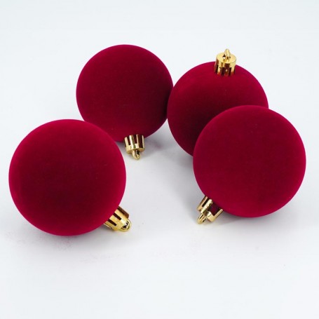 Palle di Natale in Plastica e Velluto D.6 cm Conf. da 12 Pz