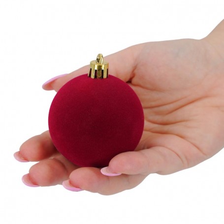 Palle di Natale in Plastica e Velluto D.6 cm Conf. da 12 Pz