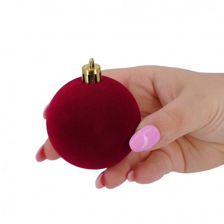 Palle di Natale in Plastica e Velluto D.6 cm Conf. da 12 Pz