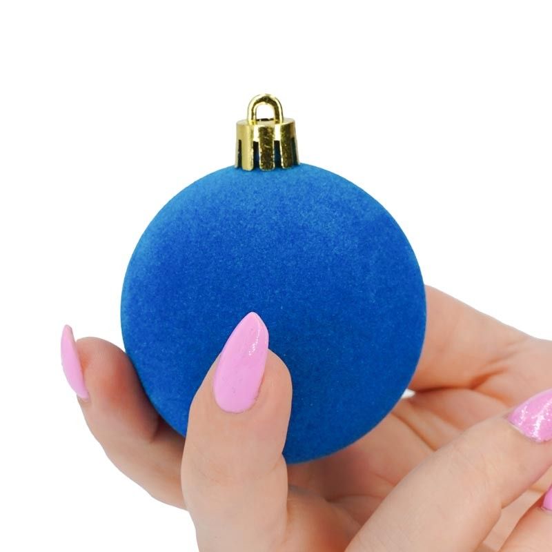 Palle di Natale in Plastica e Velluto D.6 cm Conf. da 12 Pz