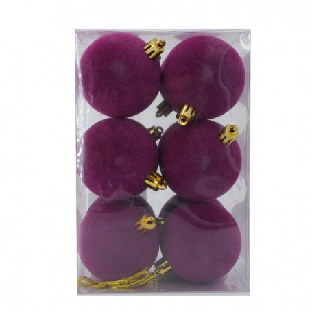Palle di Natale in Plastica e Velluto D.6 cm Conf. da 12 Pz