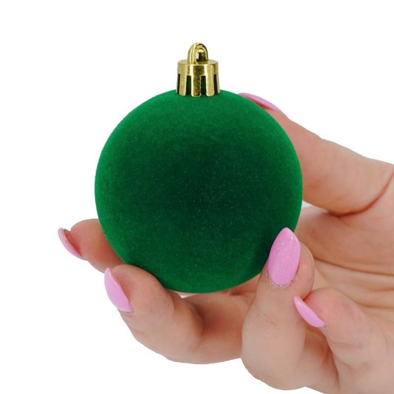 Palle di Natale in Plastica e Velluto D.6 cm Conf. da 12 Pz