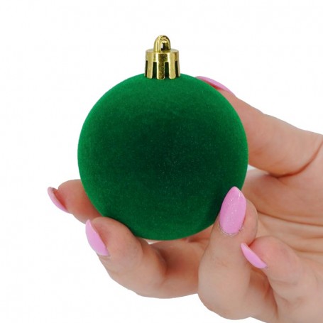 Palle di Natale in Plastica e Velluto D.6 cm Conf. da 12 Pz