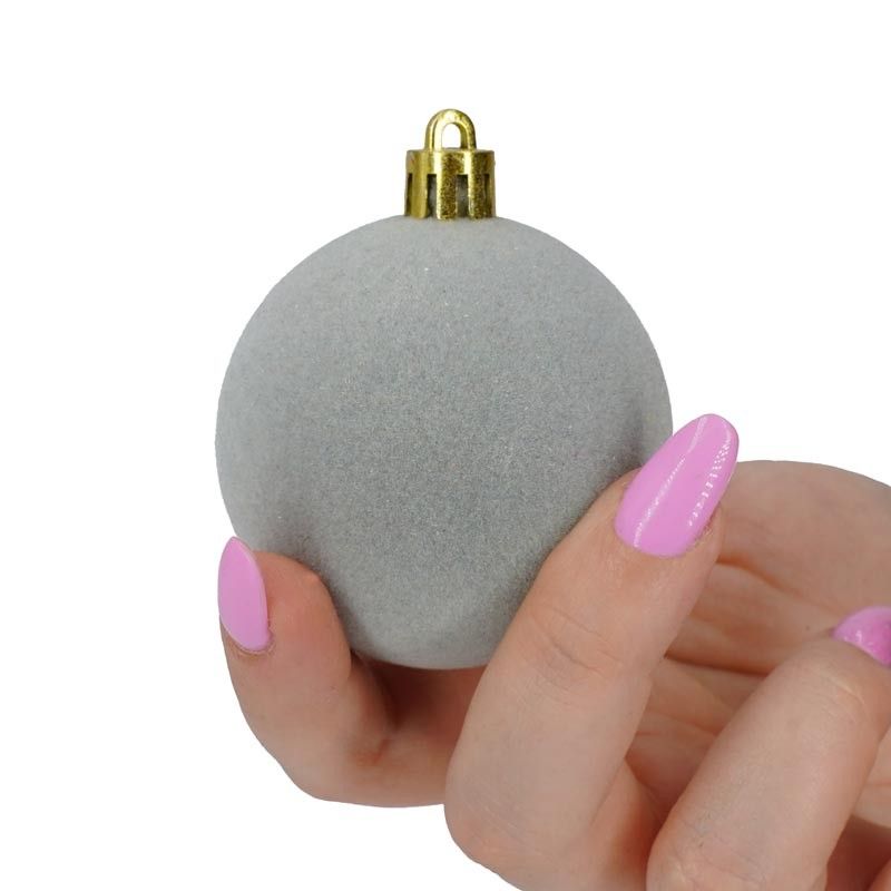 Palle di Natale in Plastica e Velluto D.6 cm Conf. da 12 Pz