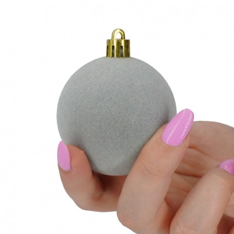 Palle di Natale in Plastica e Velluto D.6 cm Conf. da 12 Pz