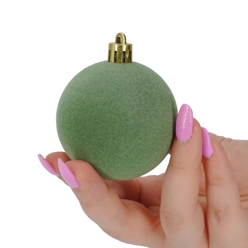 Palle di Natale in Plastica e Velluto D.6 cm Conf. da 12 Pz