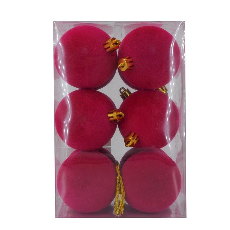 Palle di Natale in Plastica e Velluto D.6 cm Conf. da 12 Pz