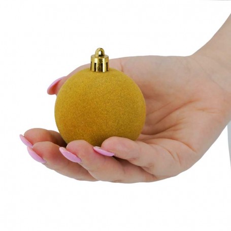 Palle di Natale in Plastica e Velluto D.6 cm Conf. da 12 Pz