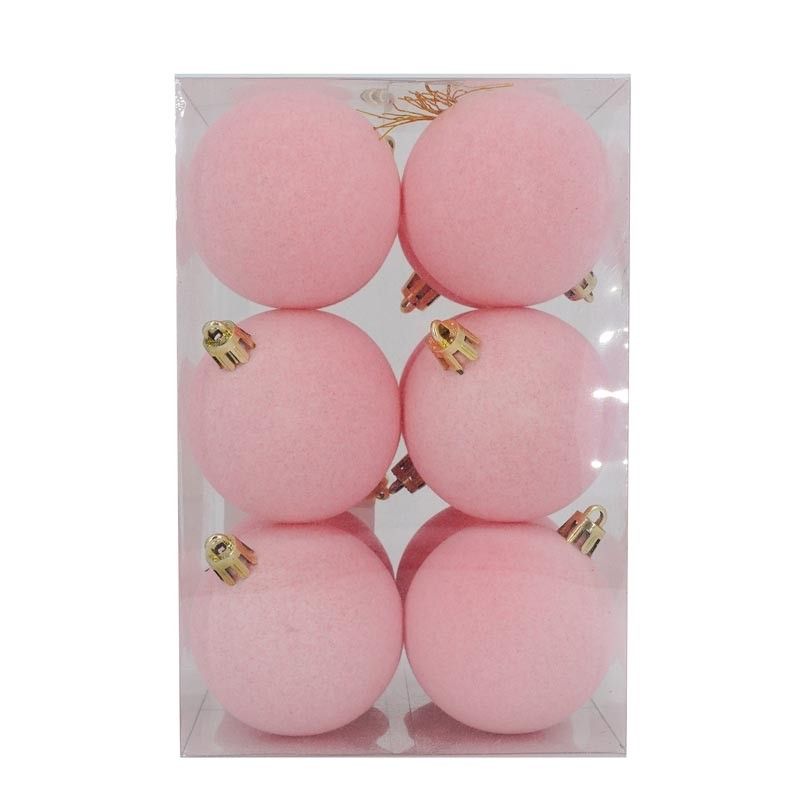 Palle di Natale in Plastica e Velluto D.6 cm Conf. da 12 Pz