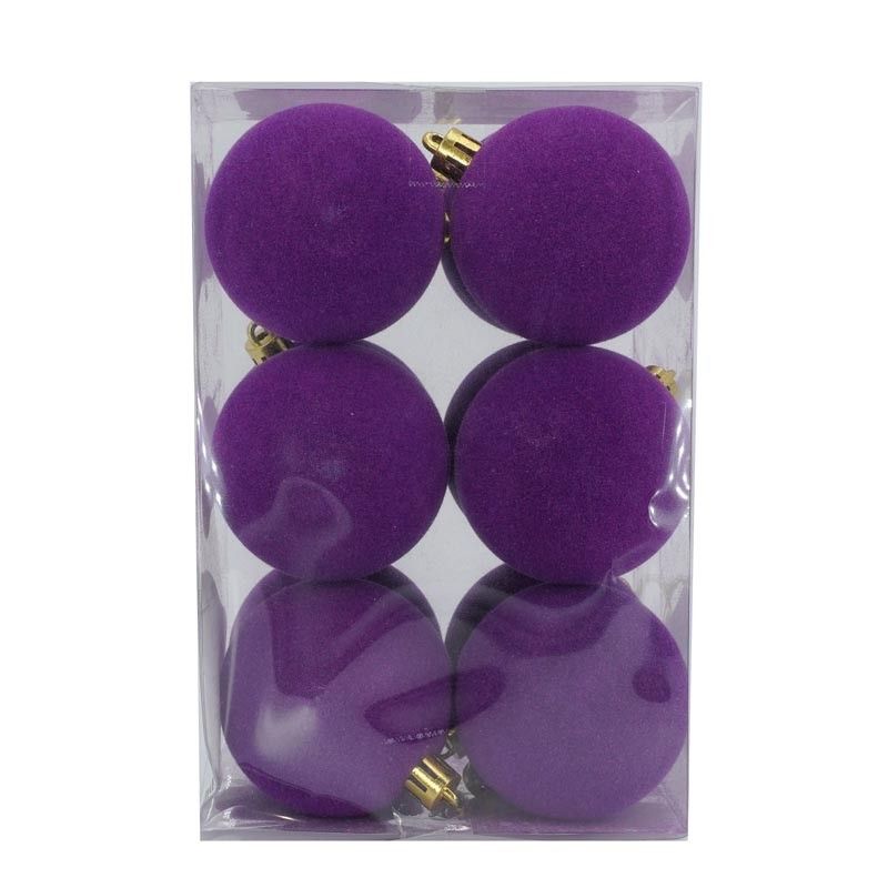 Palle di Natale in Plastica e Velluto D.6 cm Conf. da 12 Pz