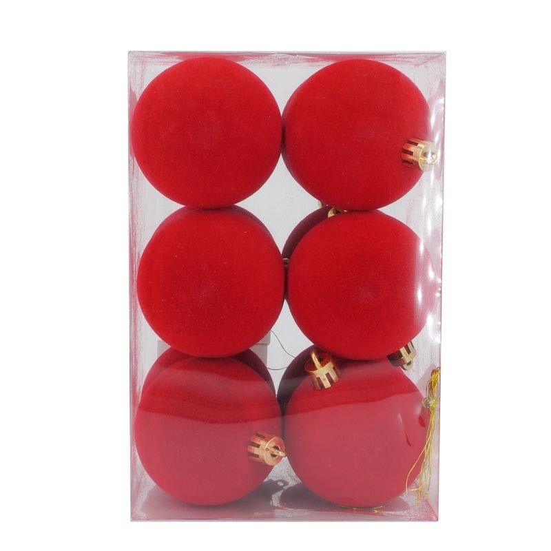 Palle di Natale in Plastica e Velluto D.6 cm Conf. da 12 Pz