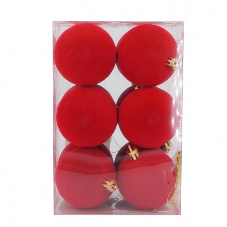 Palle di Natale in Plastica e Velluto D.6 cm Conf. da 12 Pz