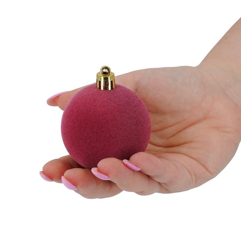Palle di Natale in Plastica e Velluto D.6 cm Conf. da 12 Pz