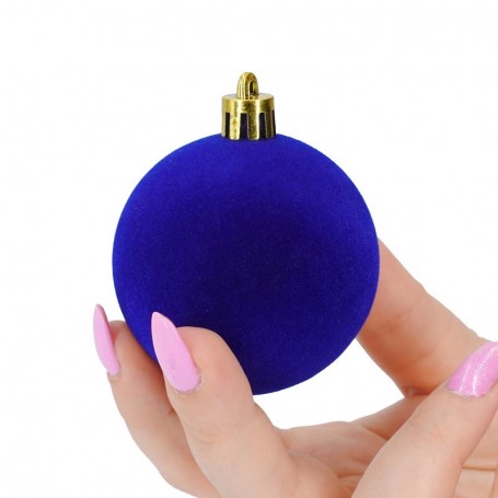 Palle di Natale in Plastica e Velluto D.6 cm Conf. da 12 Pz