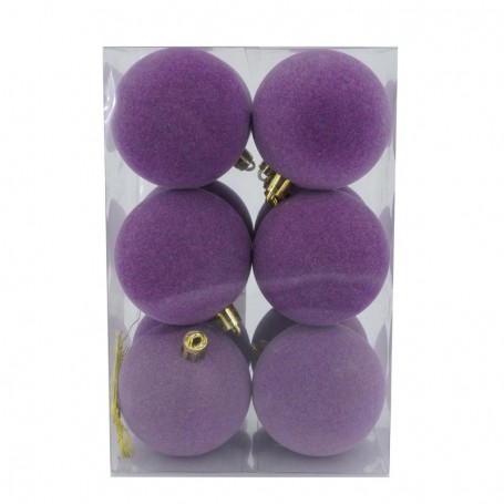 Palle di Natale in Plastica e Velluto D.6 cm Conf. da 12 Pz