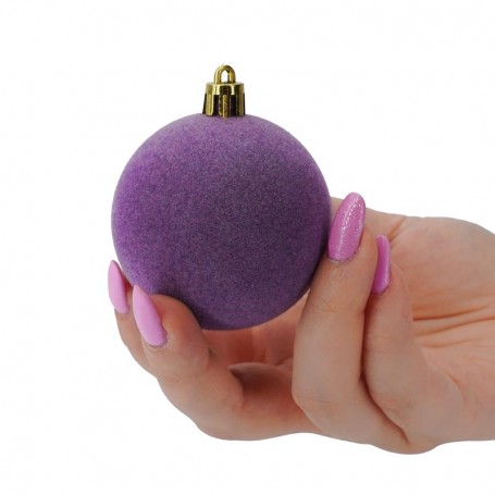 Palle di Natale in Plastica e Velluto D.6 cm Conf. da 12 Pz