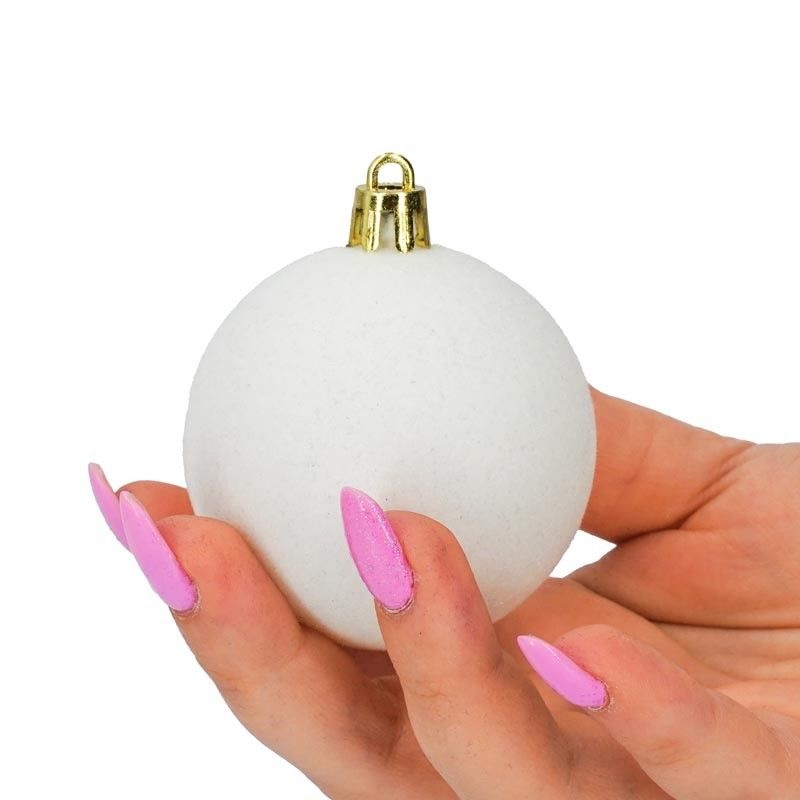 Palle di Natale in Plastica e Velluto D.6 cm Conf. da 12 Pz