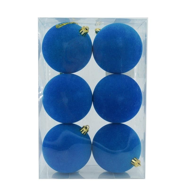 Palle di Natale in Plastica e Velluto D.8 cm Conf. da 6 Pezzi