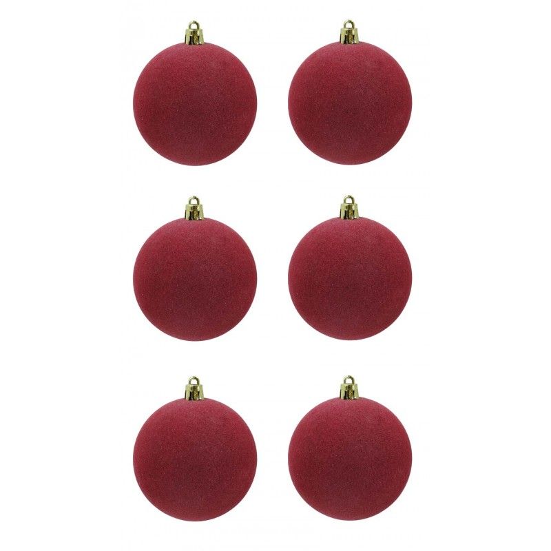 Palle di Natale in Plastica e Velluto D.8 cm Conf. da 6 Pezzi