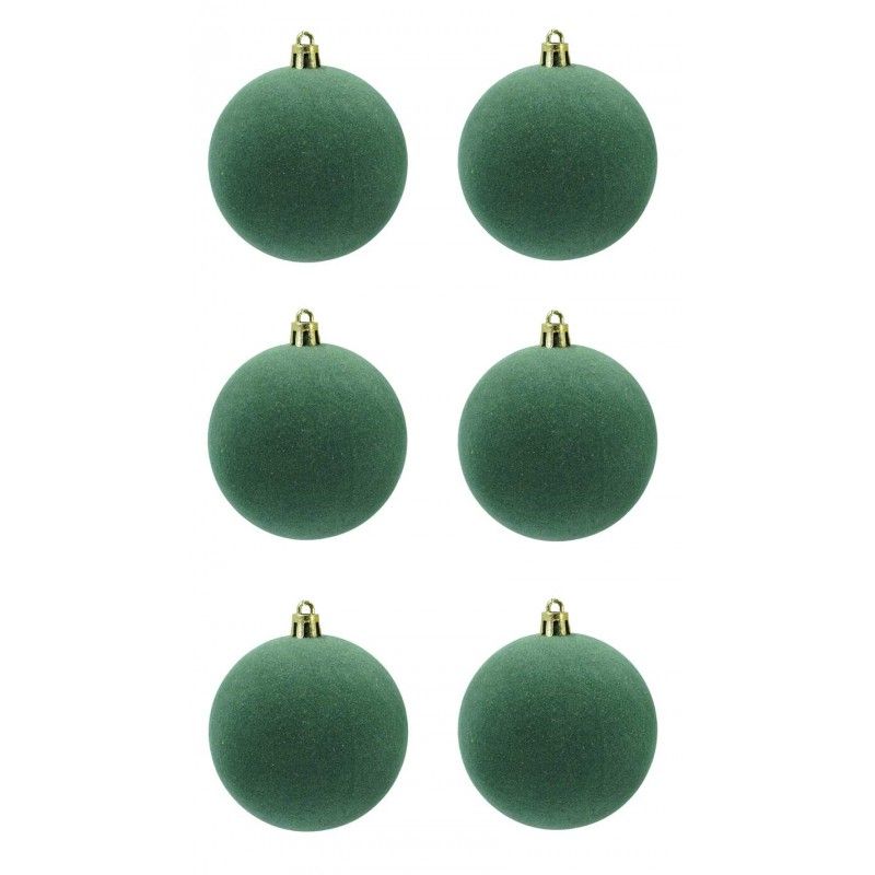 Palle di Natale in Plastica e Velluto D.8 cm Conf. da 6 Pezzi