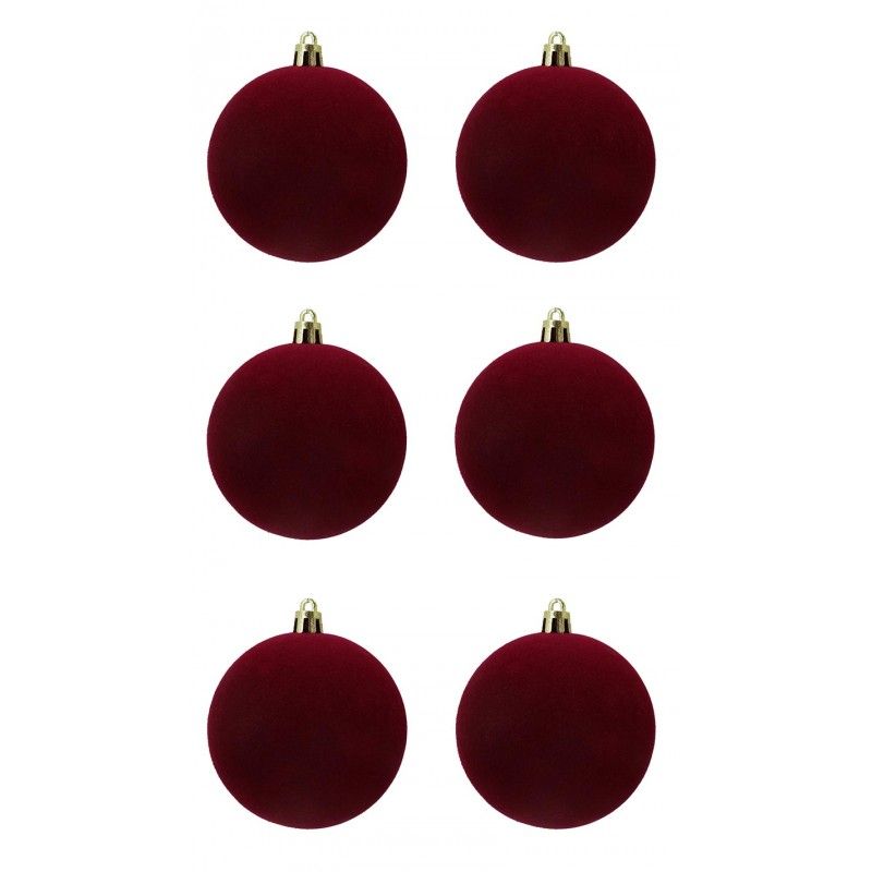 Palle di Natale in Plastica e Velluto D.8 cm Conf. da 6 Pezzi