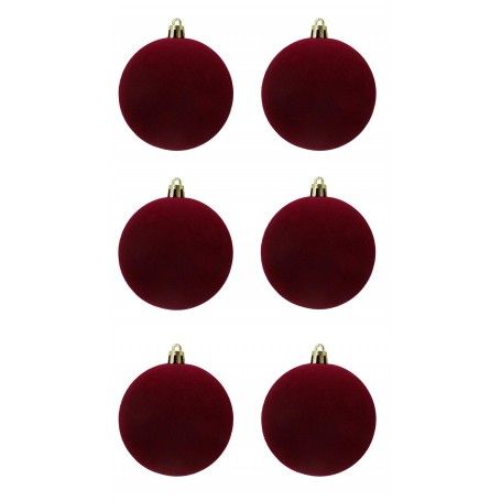 Palle di Natale in Plastica e Velluto D.8 cm Conf. da 6 Pezzi