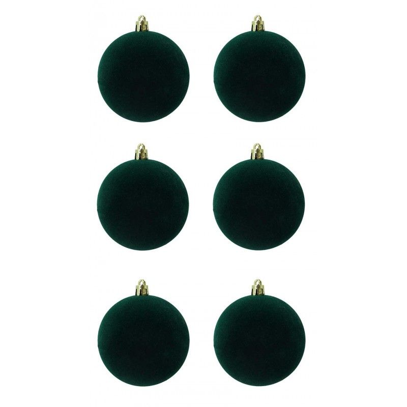 Palle di Natale in Plastica e Velluto D.8 cm Conf. da 6 Pezzi