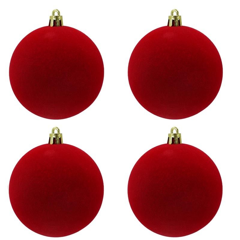 Palle di Natale in Plastica e Velluto D.10 cm Conf. da 4 Pezzi