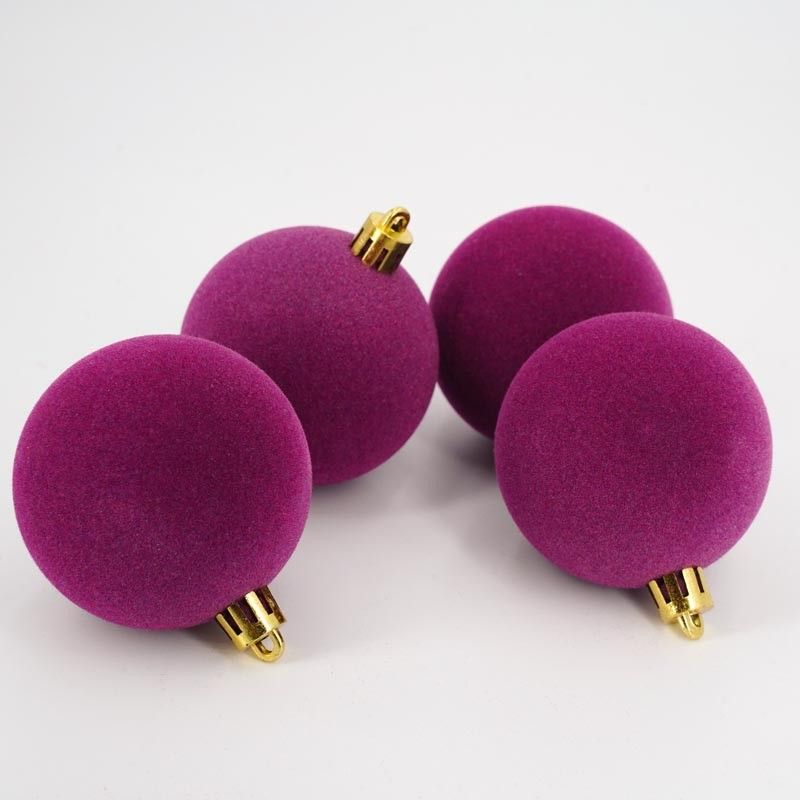 Palle di Natale in Plastica e Velluto D.8 cm Conf. da 6 Pezzi