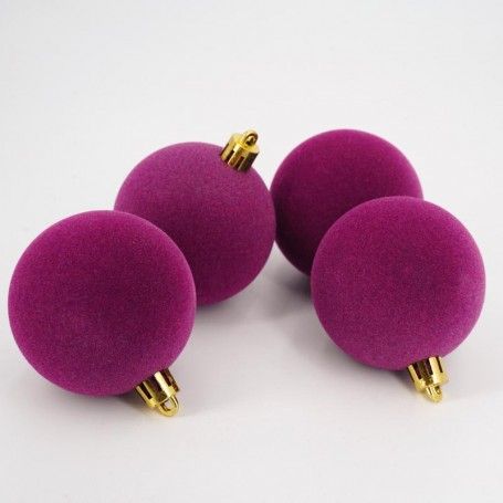 Palle di Natale in Plastica e Velluto D.8 cm Conf. da 6 Pezzi