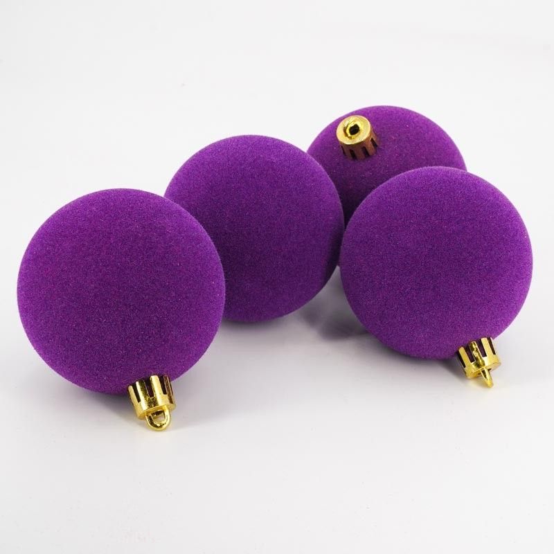 Palle di Natale in Plastica e Velluto D.8 cm Conf. da 6 Pezzi