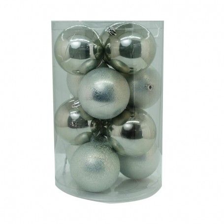 Palle di Natale in Plastica Lucide e Martellate D.8 cm Conf. da 12 Pz