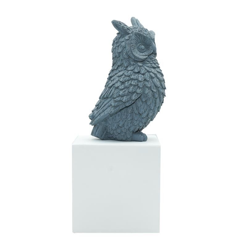 Statua Gufo in Resina su Cubo Bianco H.29,5 cm