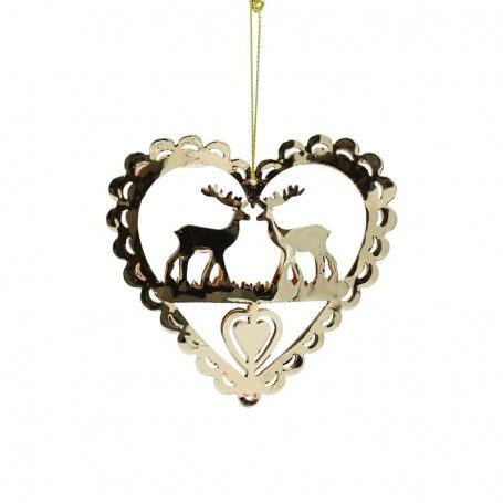 Decoro Natalizio da Appendere Cuore con Renne H.10 cm