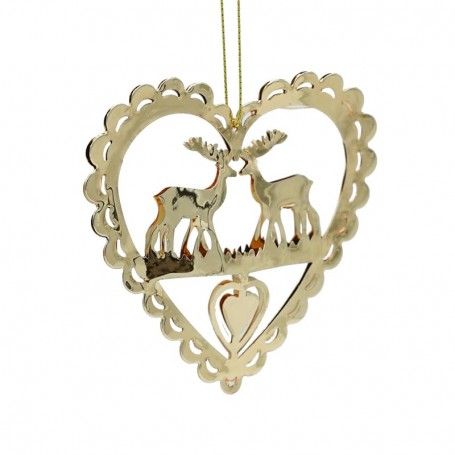 Decoro Natalizio da Appendere Cuore con Renne H.10 cm