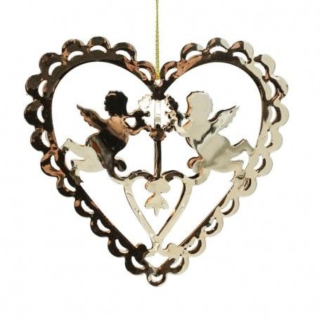 Decoro Natalizio Cuore con Angeli Argento da Appendere H.10 cm